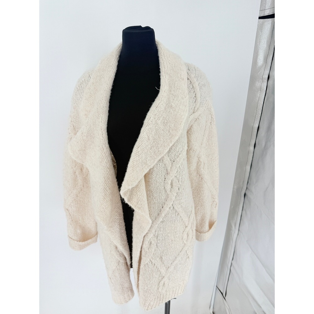 Anthropologie Womens Chunky Cable Knit Cream Cardigan Sweater Size S Coastal